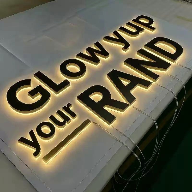 electroplated stainless steel illuminated storefront channel letters mirror gold metallic backlit channel letters