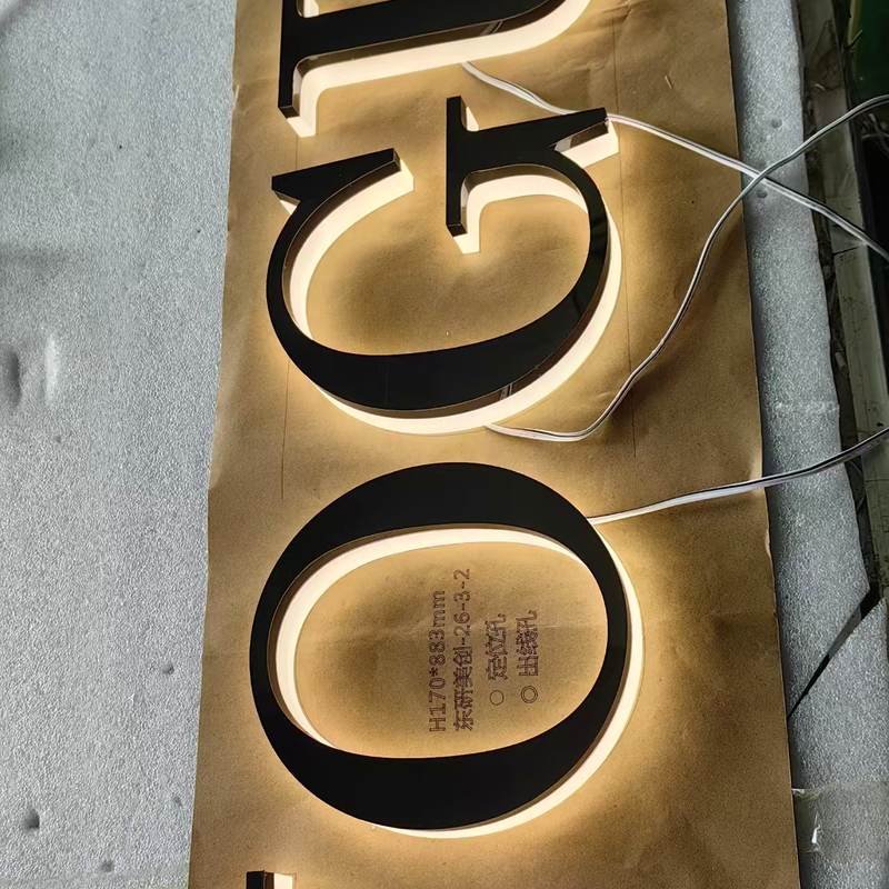 electroplated stainless steel illuminated storefront channel letters single tall mirror gold metallic backlit channel letters