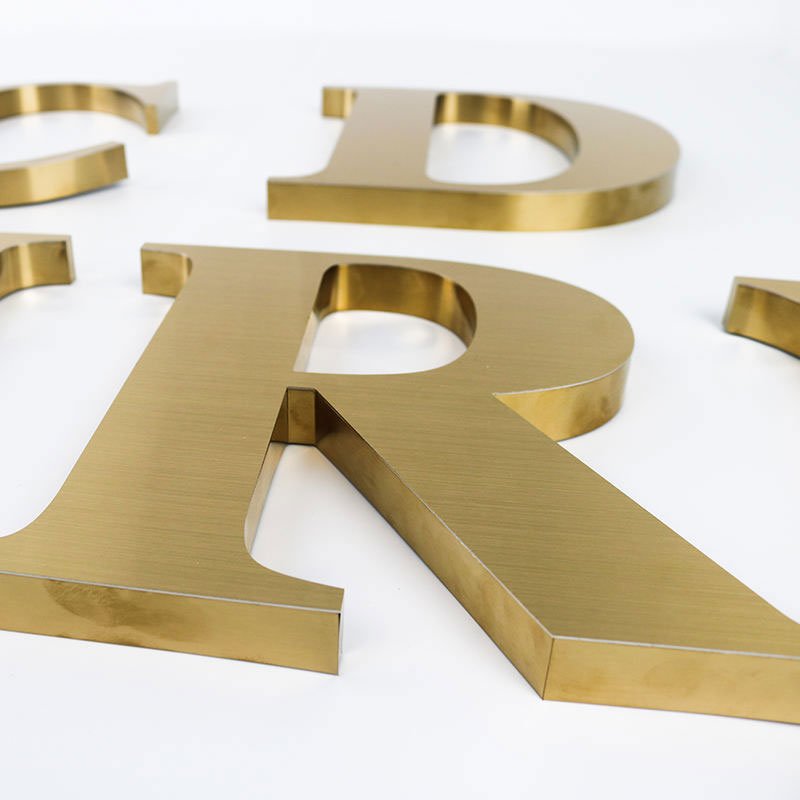 Brushed Gold Stainless Steel Solid 3D Letter R