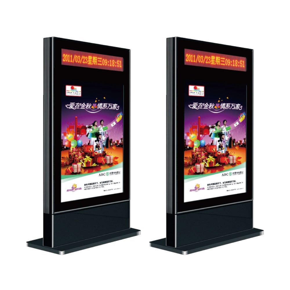 Double Outdoor Standing Light Box with LED Time Display Top