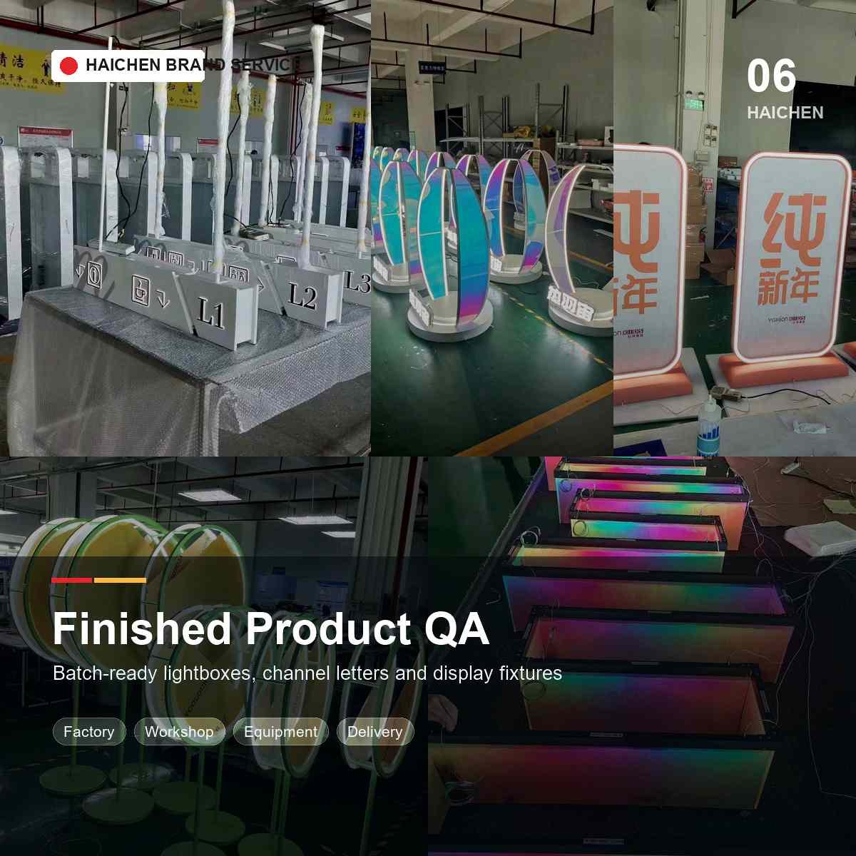 Finished Product Quality Inspection Lightbox Channel Letter Display Fixture Batch Production