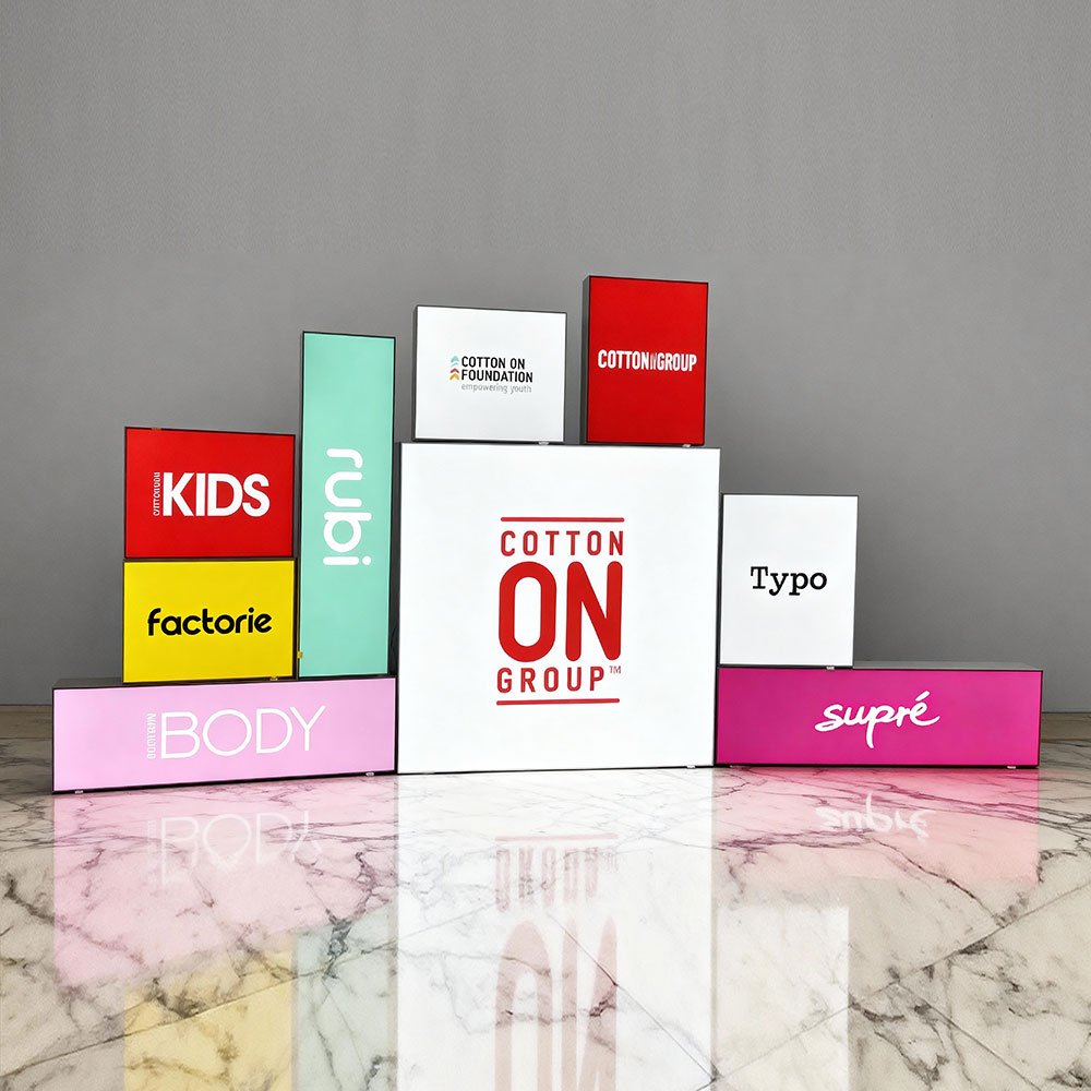 Irregular Stacked Fabric LED Light Box Signage Set