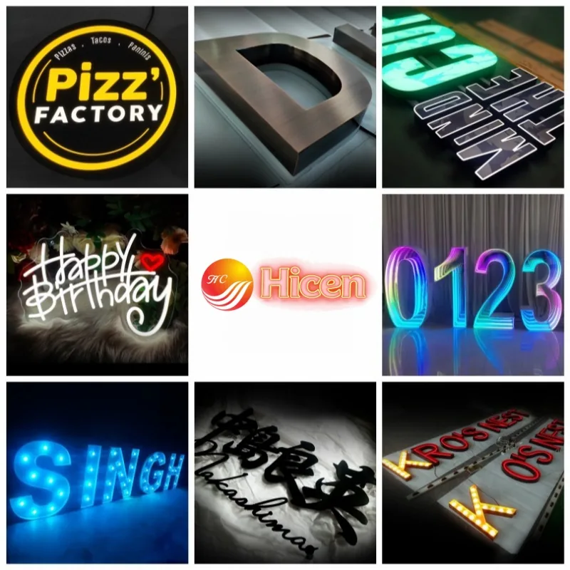 Collage showing different custom LED sign lighting effects