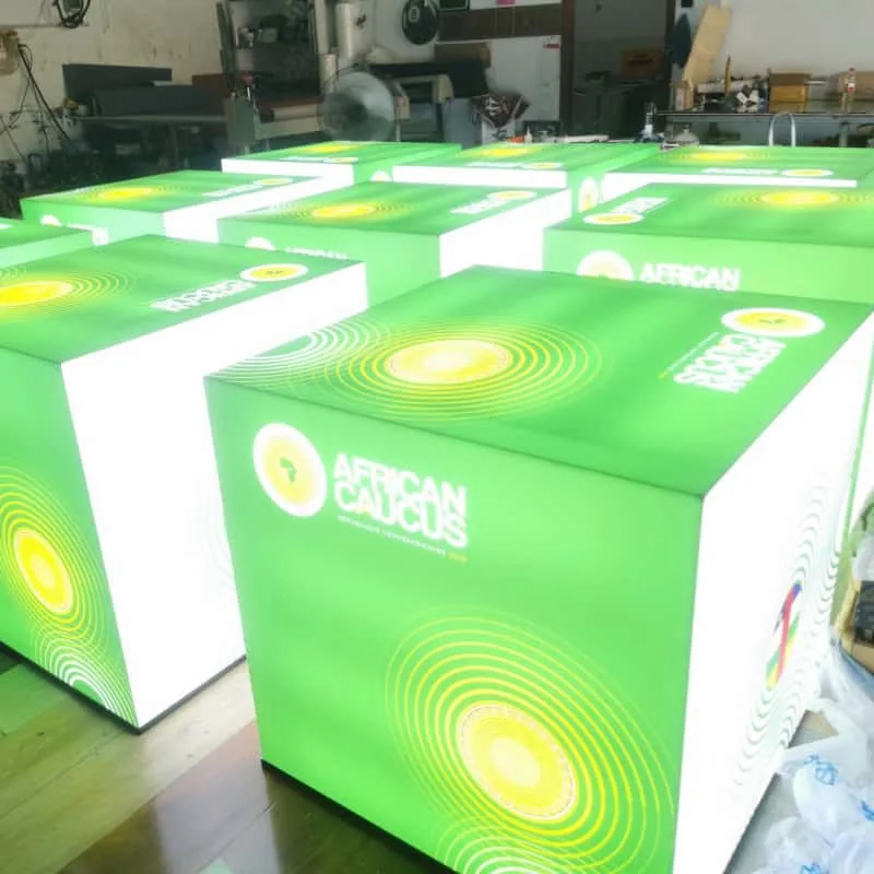 Cube-shaped LED light boxes in batch production