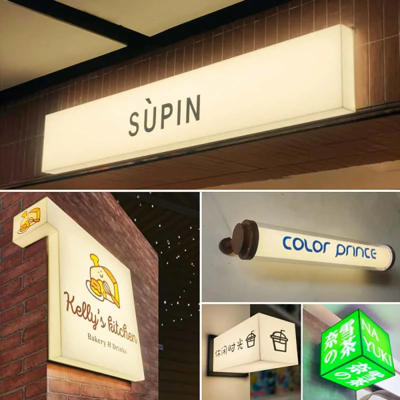 Collage of completed custom light box installations