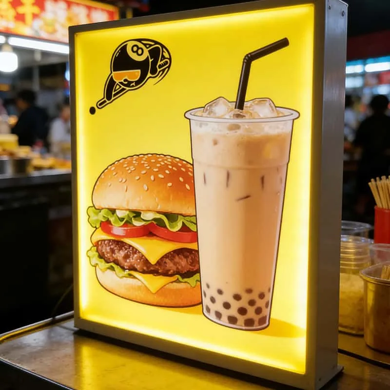 Countertop illuminated menu light box for food and beverage promotion