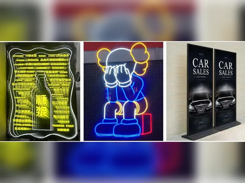 Landscape display of neon, light box and freestanding signage options