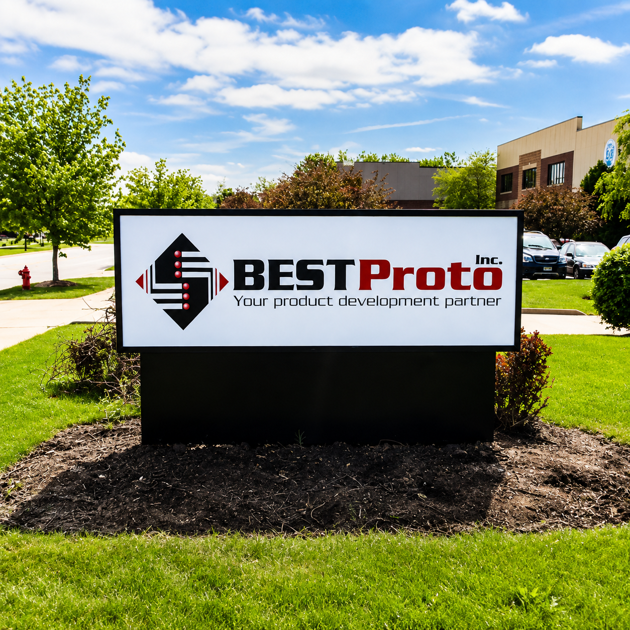 Completed monument sign in a commercial property setting