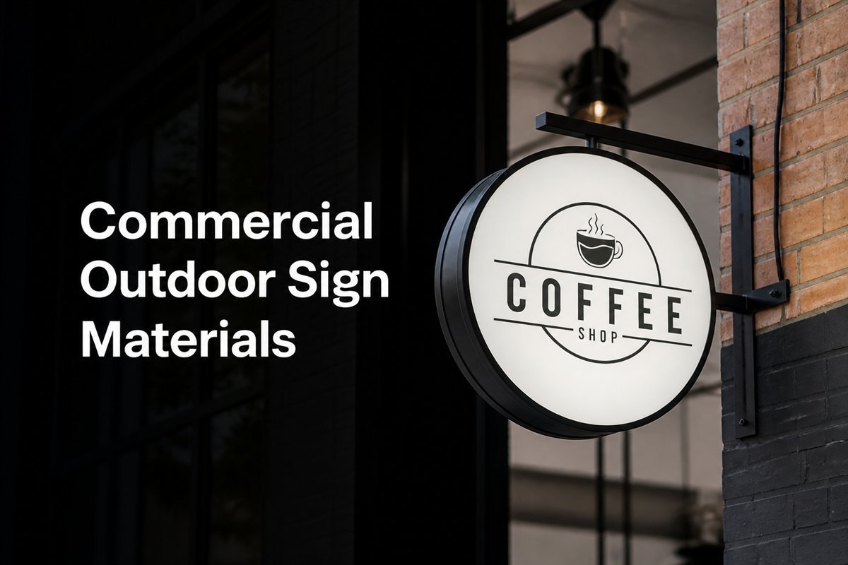 Commercial outdoor sign materials guide for compliant acrylic, metal returns, finishes, and fasteners