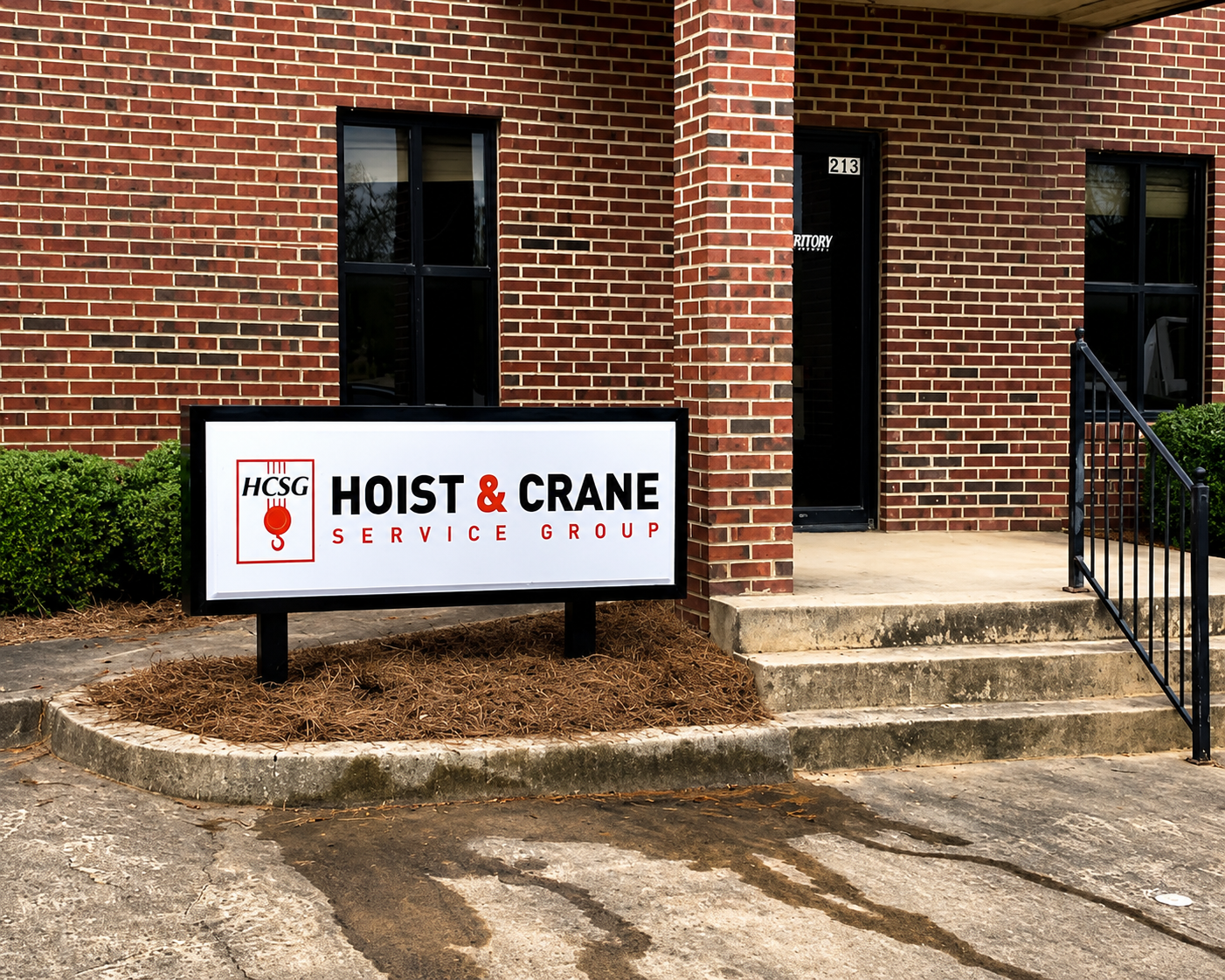Freestanding illuminated sign outside a commercial building