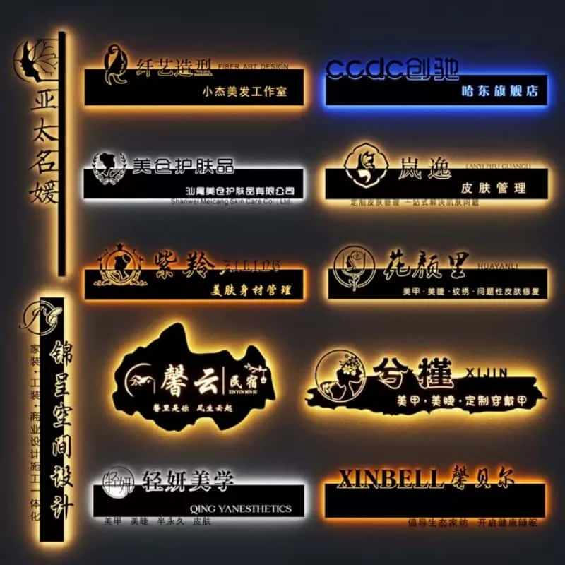 Collage of custom illuminated sign shapes