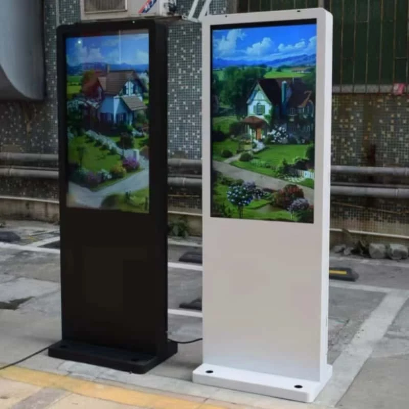 Two freestanding outdoor digital signage units