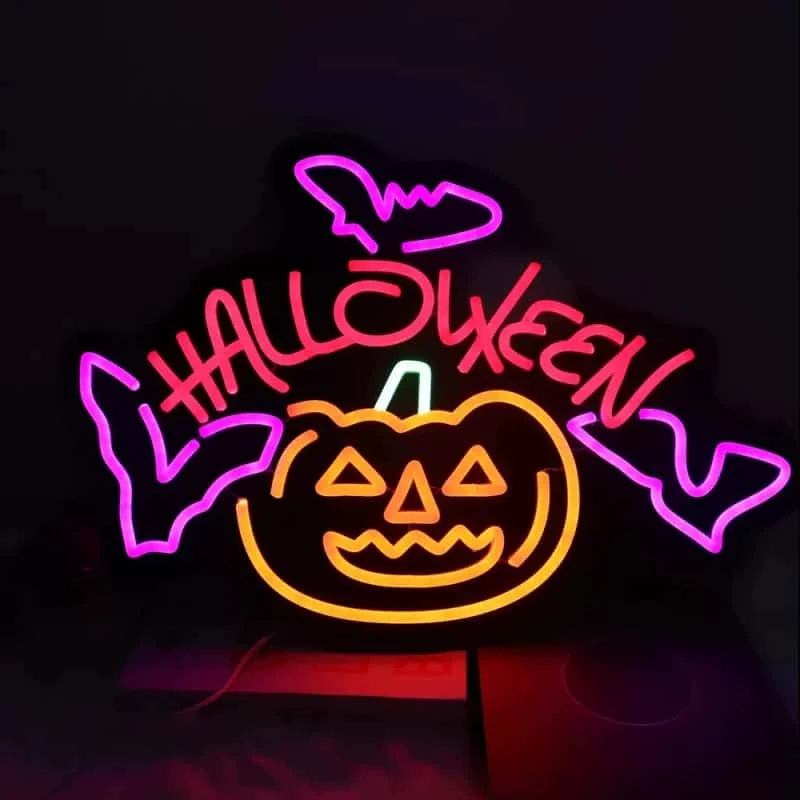 Halloween LED neon sign on a black background