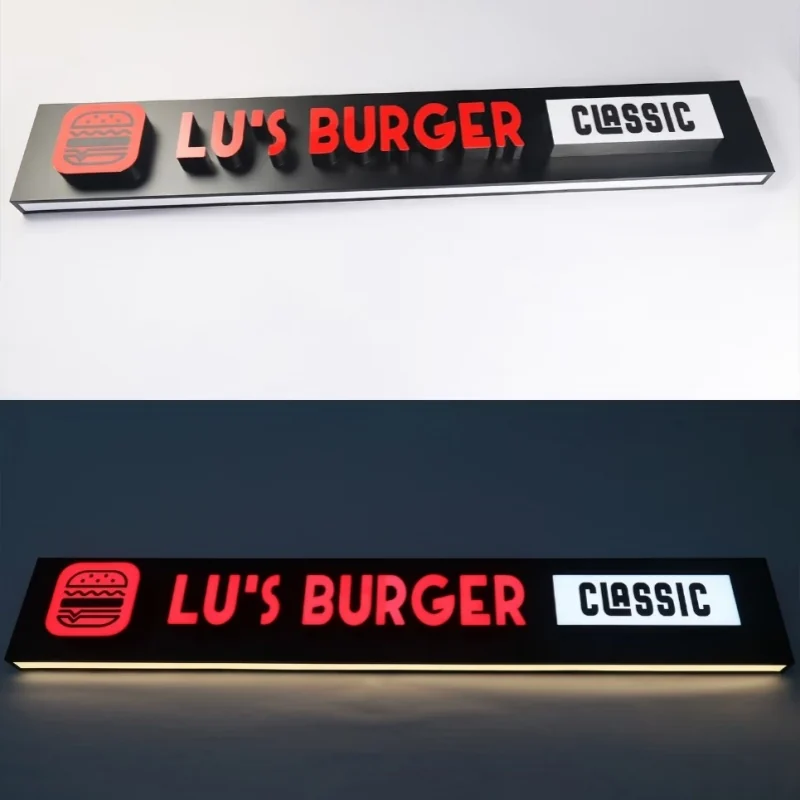 Collage of illuminated burger logo signs using LED modules