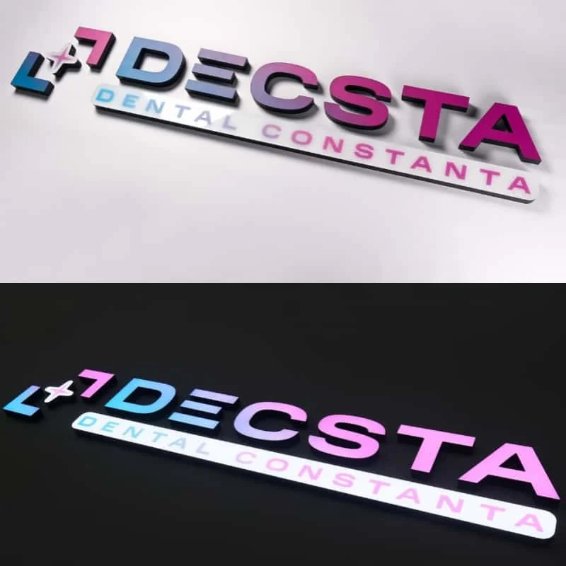 Collage of dental logo signs showing day and night LED output