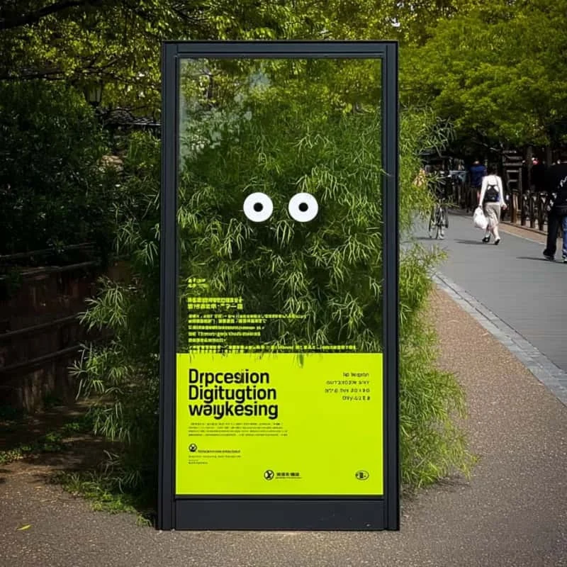 Outdoor digital display installed beside a park path