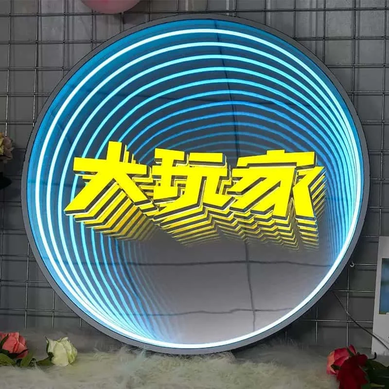 Round infinity-effect LED display with blue lighting