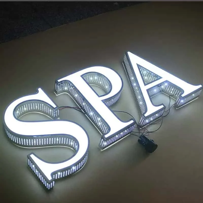 Silver channel letters showing internal LED construction