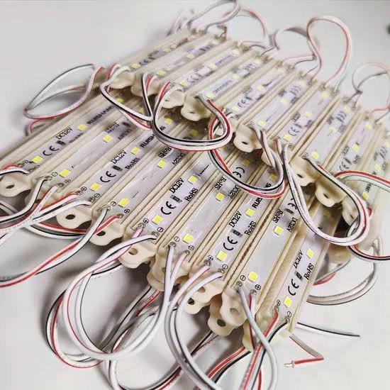 Linear LED sign modules with visible chips and connecting wires