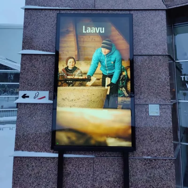 Outdoor digital advertising display on a building