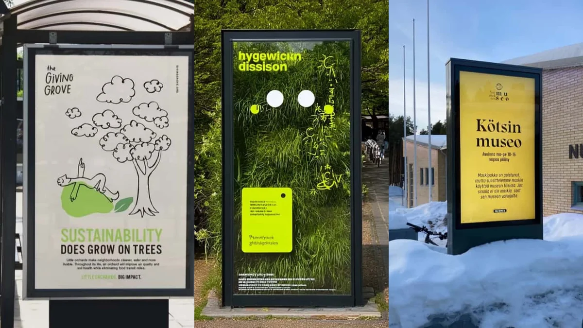 Outdoor signage IP ratings guide with three weather-exposed sign displays