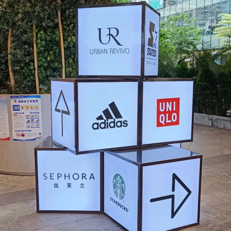 Modular outdoor LED light boxes used for retail wayfinding