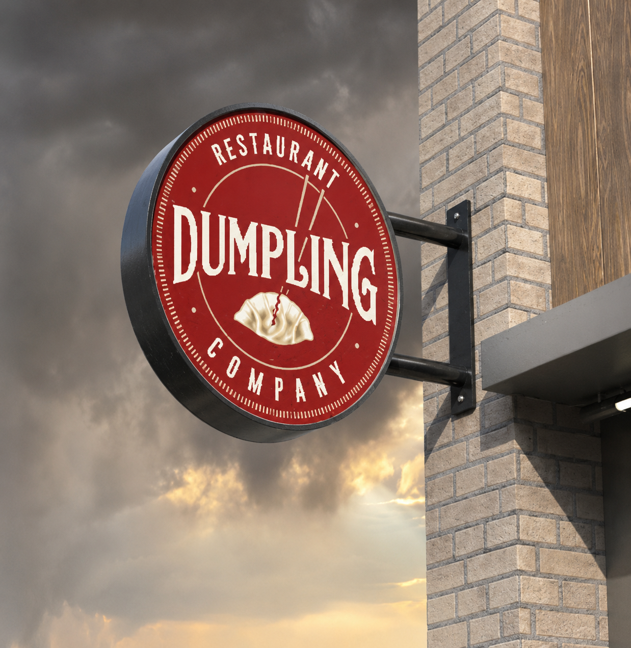 Finished round restaurant projecting sign