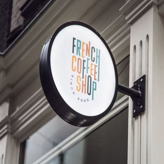 Round illuminated outdoor coffee shop light box sign