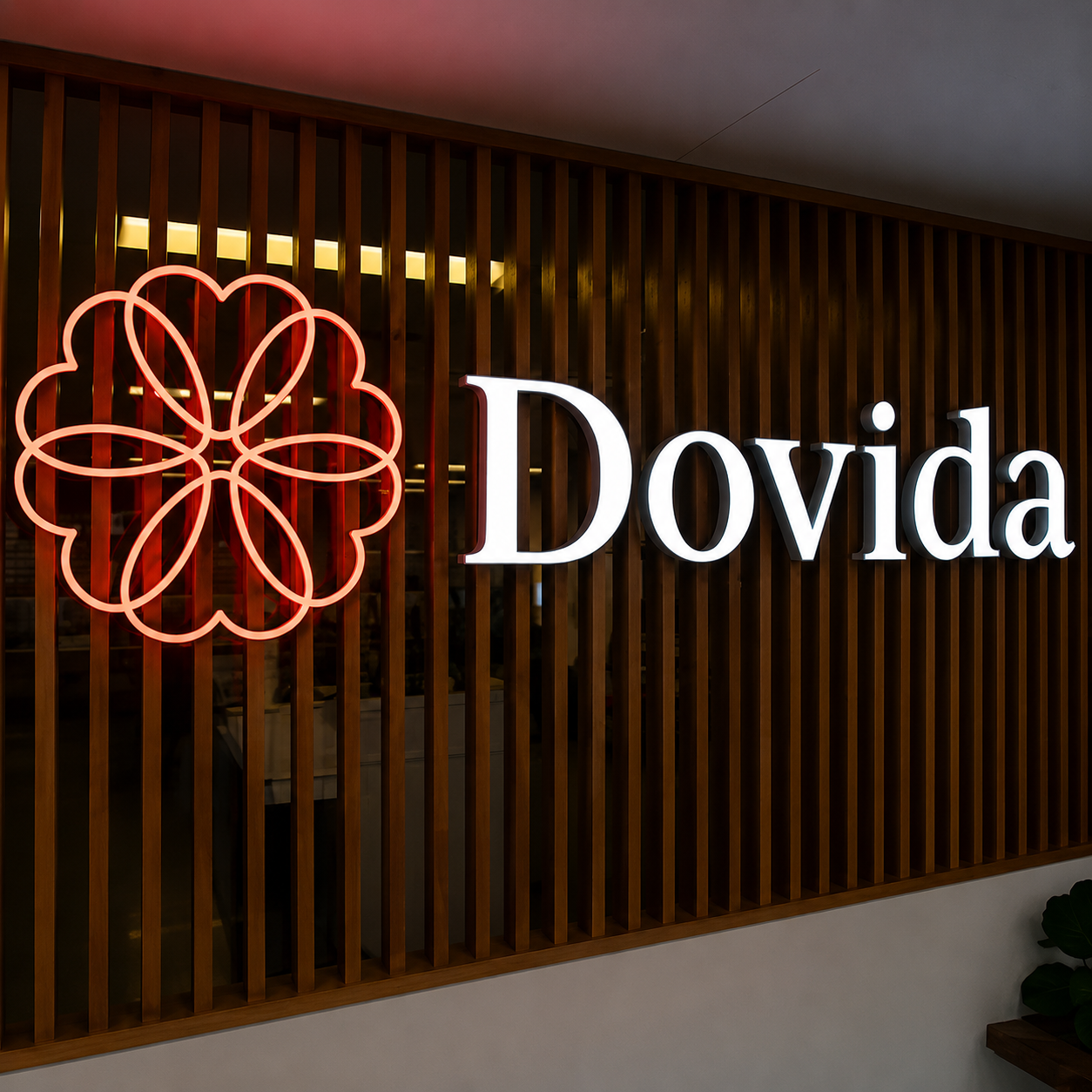 Two-Color Illuminated Acrylic Sign Red and white illuminated acrylic sign showing distinct color zones
