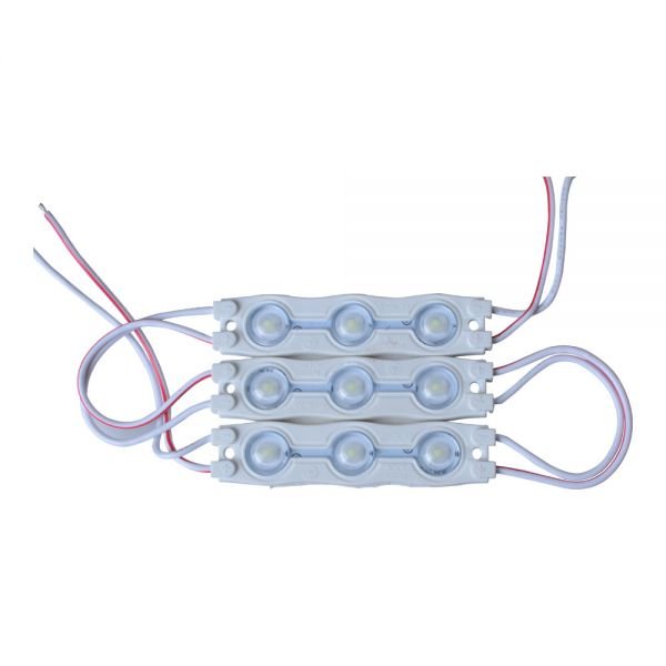 Three-lens LED sign modules with red and white wiring