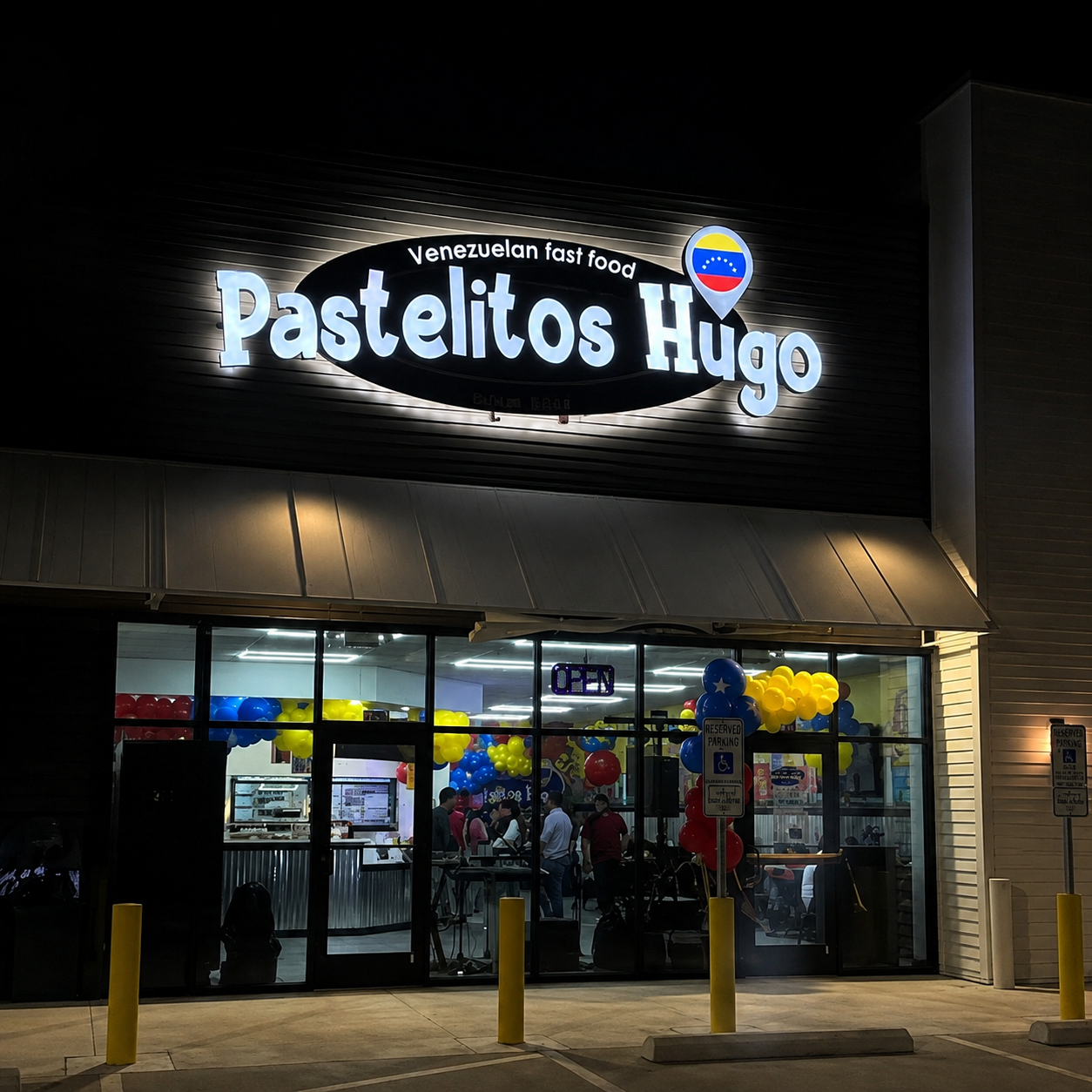 Two-Color Illuminated Storefront Sign Installed two-color illuminated storefront sign at night