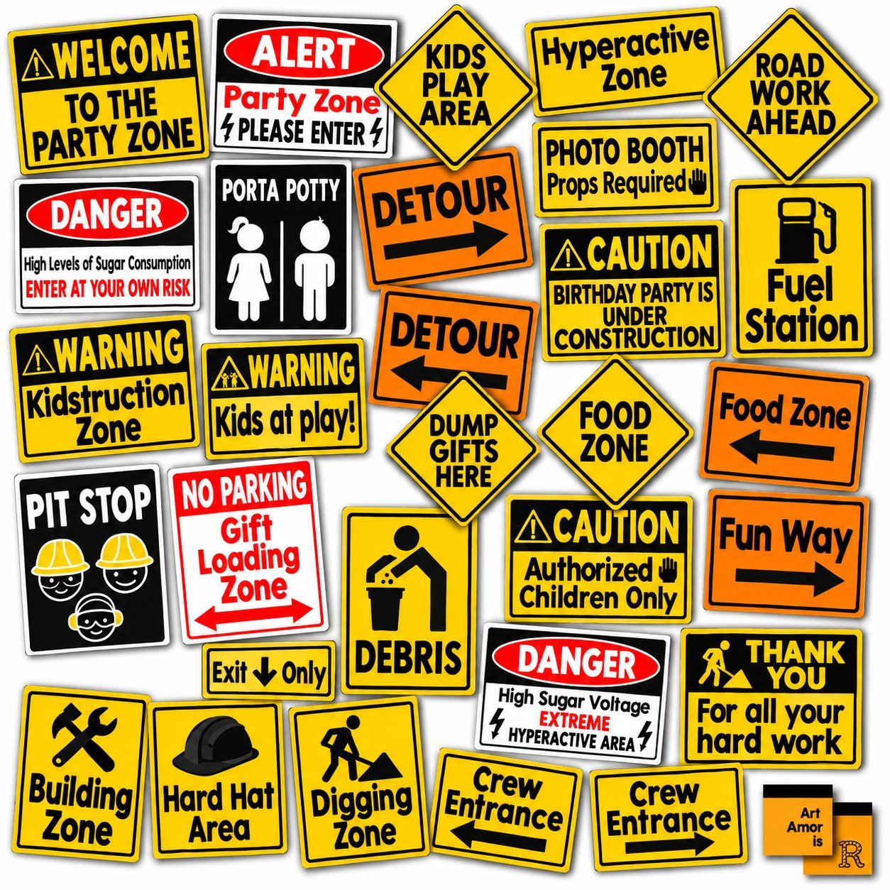 Funny printable party construction signs