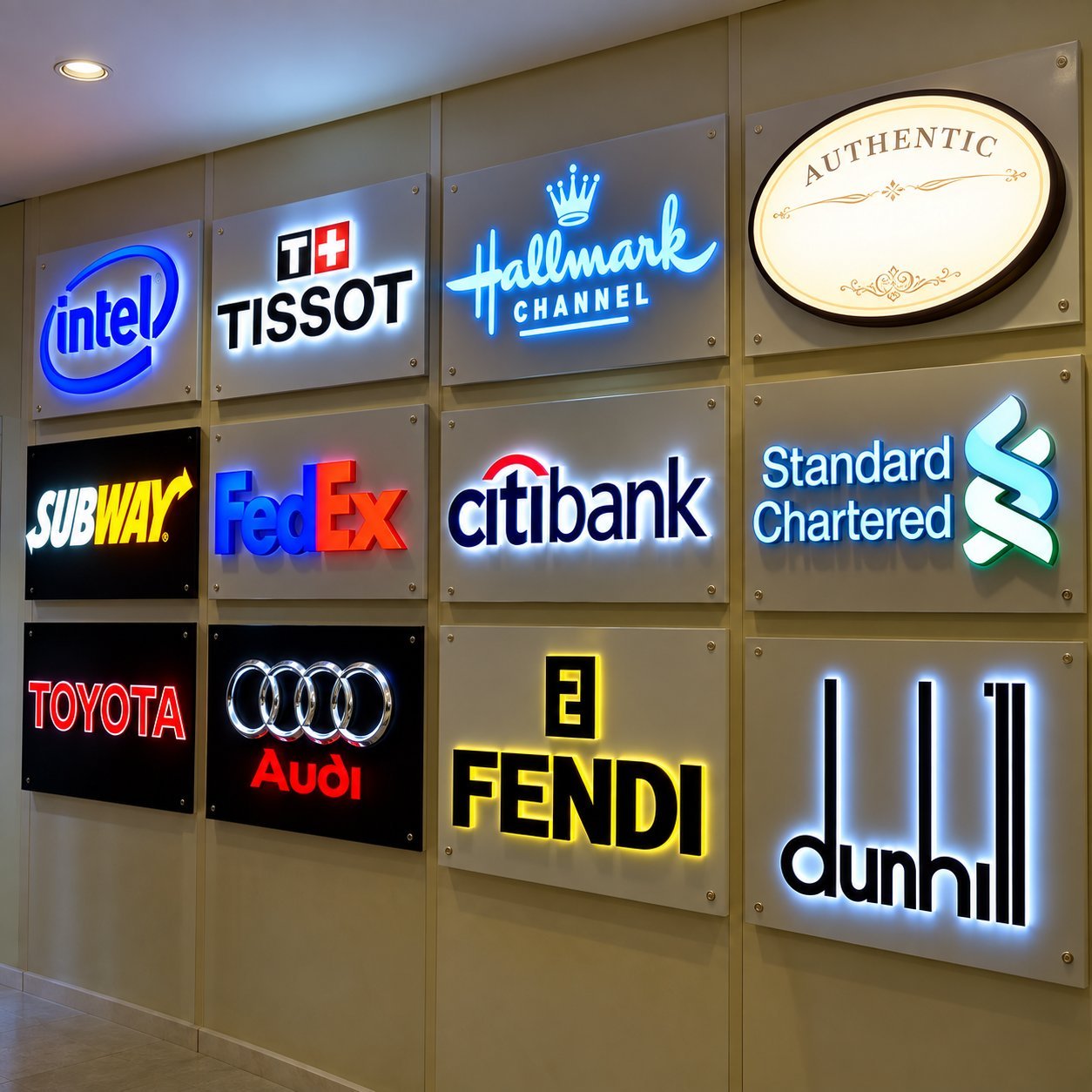 Illuminated brand logo wall manufactured signs