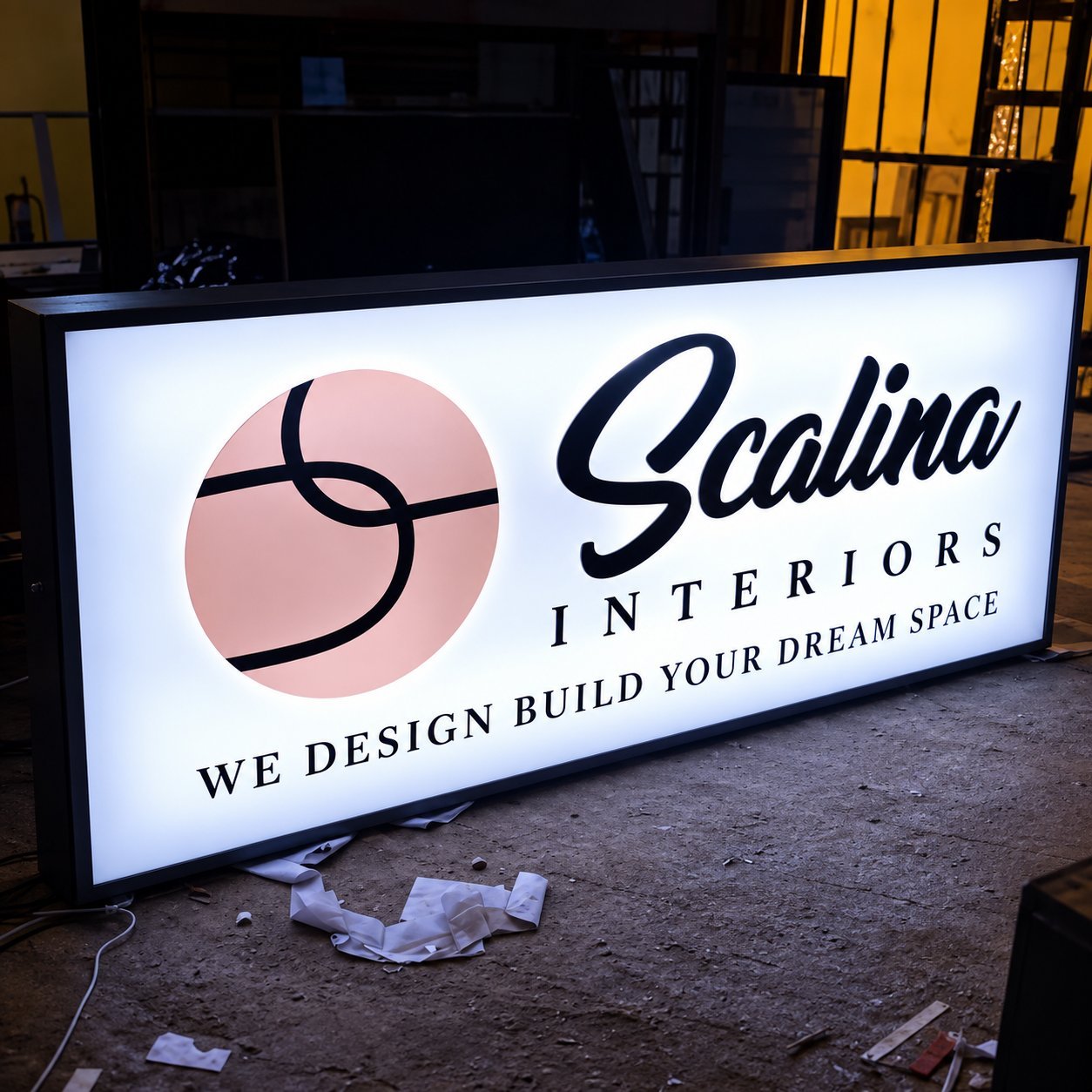 Scalina Interiors backlit lightbox sign