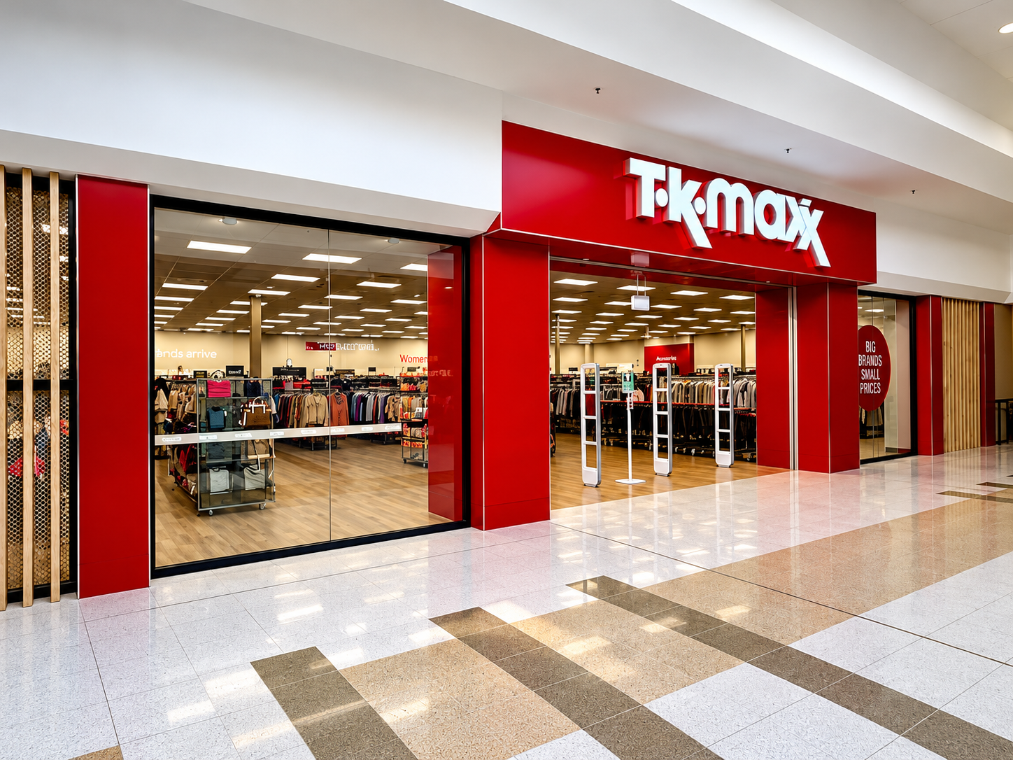 White 3D solid retail store letters on red background