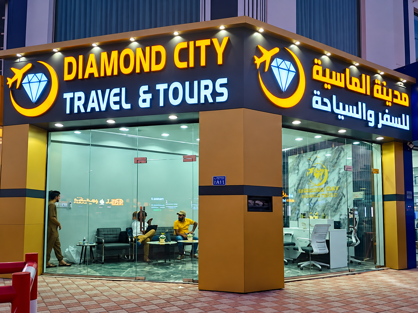 Illuminated 3D travel agency sign letters with logo