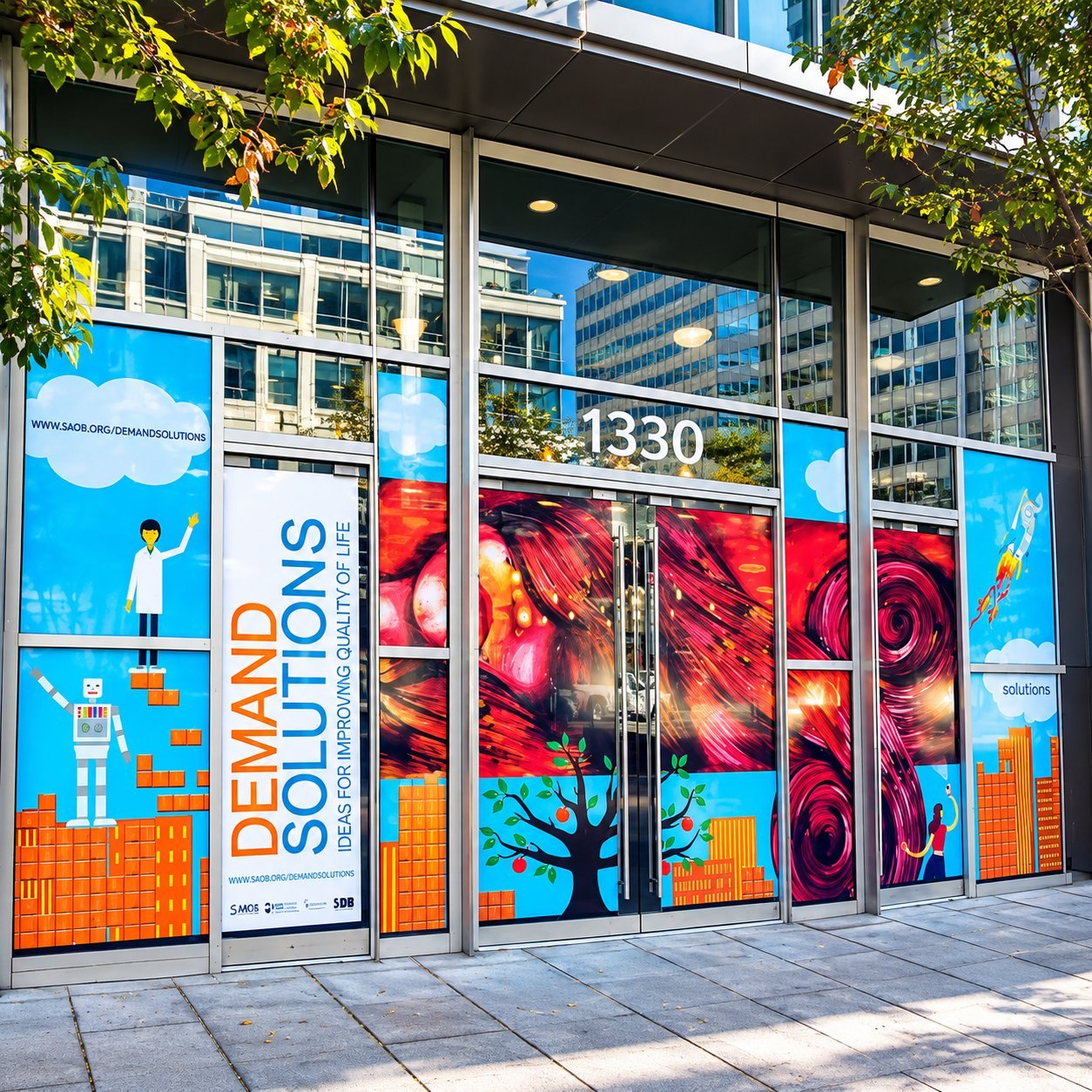 Full-coverage window graphics on a retail storefront