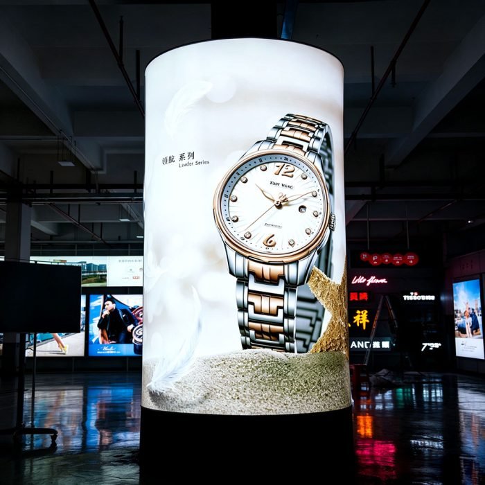 Curved Cylindrical Pillar LED Light Box for Watch Brand Promotion